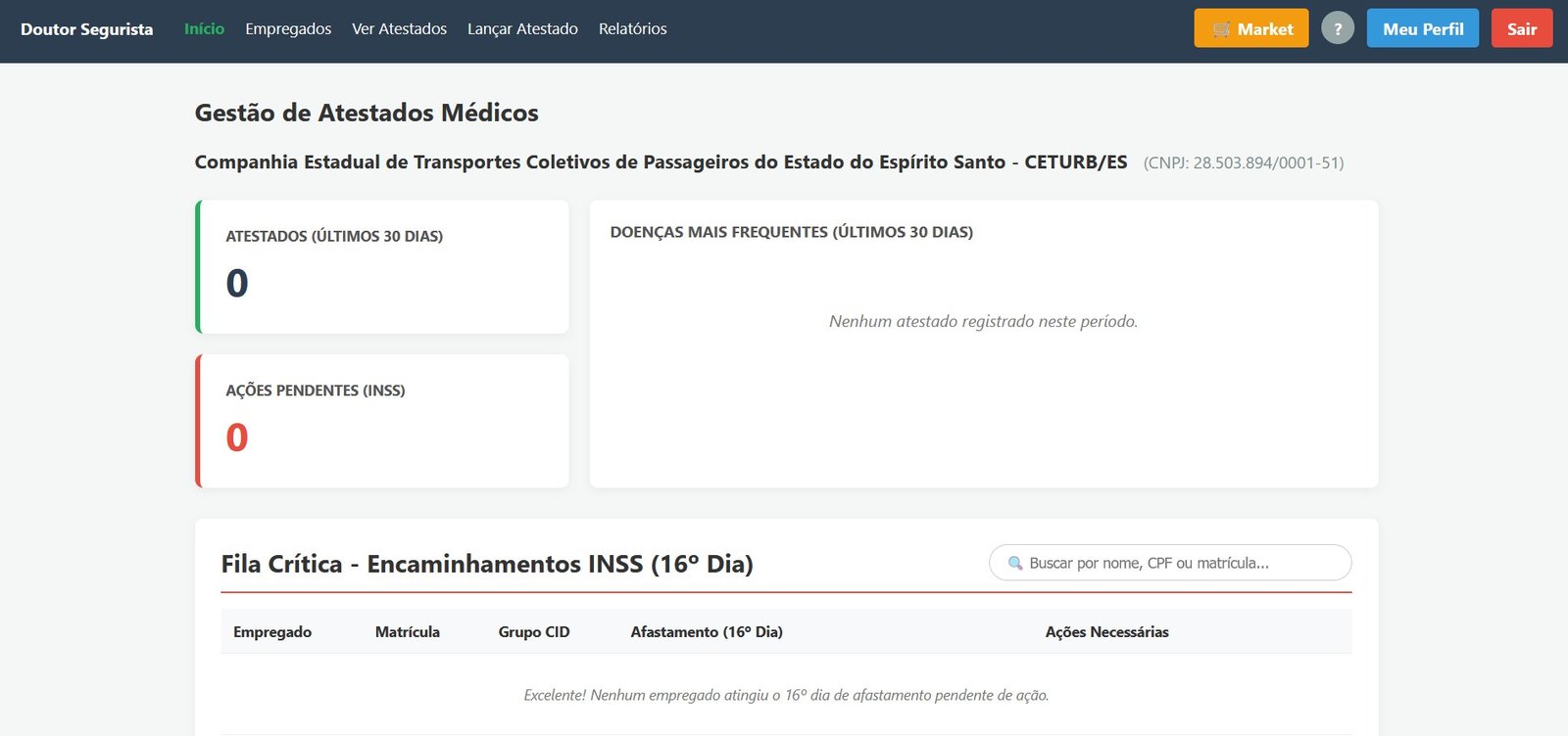 Dashboard do Sistema Doutor Segurista